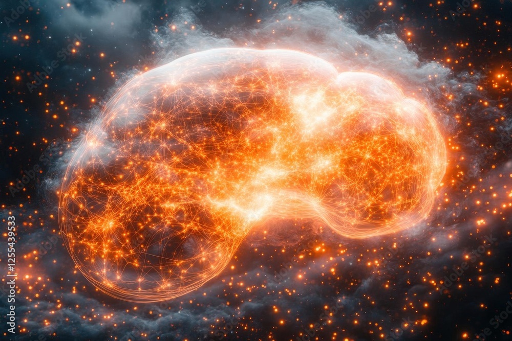 Abstract Glowing Brain In Dark Space Abstract Glowing Brain In Dark Space