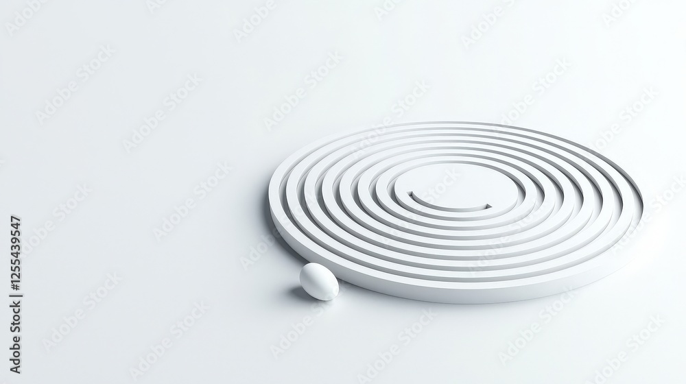 Obraz premium Abstract Concept of Journey and Growth with White Spiral and Single Egg on Minimalist Surface