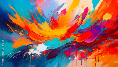 Colorful paint-splattered canvas