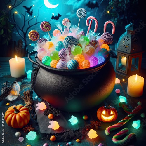 Magical Cauldron of Colorful Halloween Sweets