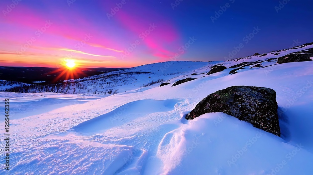 Fototapeta premium Dramatic Snowy Mountain Sunset