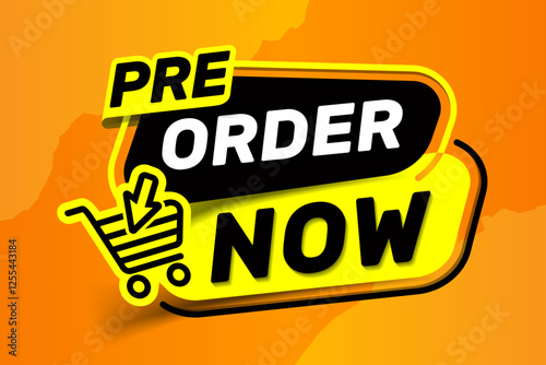 Banner Pre order now isolated on yellow background, order now template element vector for advertising, social media, web banner.