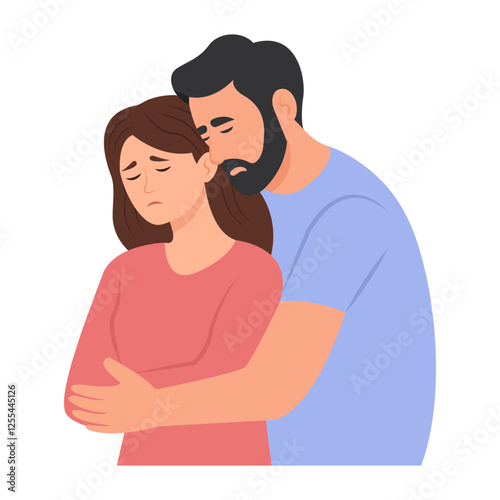 Worried man comforting a sad woman.Help and support concept. Friendly family relationship.Vector illustration