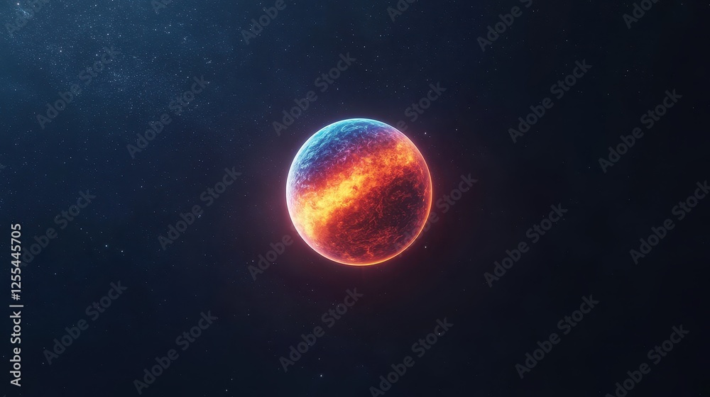 Fototapeta premium Exploring a fiery planetary body outer space digital art cosmic environment distant viewpoint celestial concept