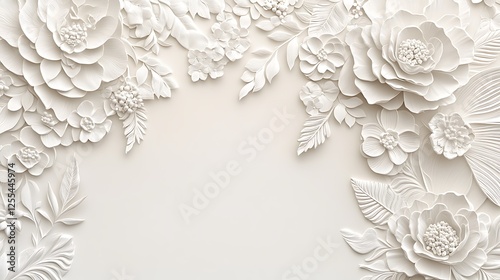 Fototapeta Naklejka Na Ścianę i Meble -  Elegant White Floral Design Background With Flowers And Leaves