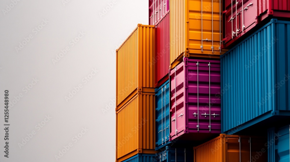 Fototapeta premium Colorful Stack of Cargo Containers: Global Trade and Logistics