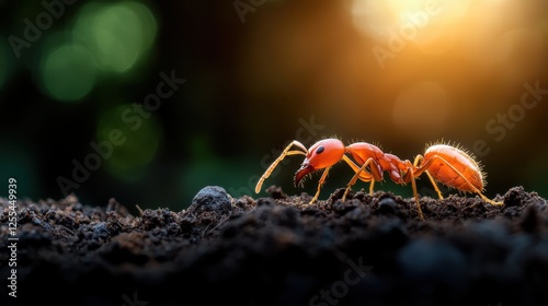 This striking macro shot features an ant navigating its environment, emphasizing the remarkable details often overlooked in the world of small insects. photo