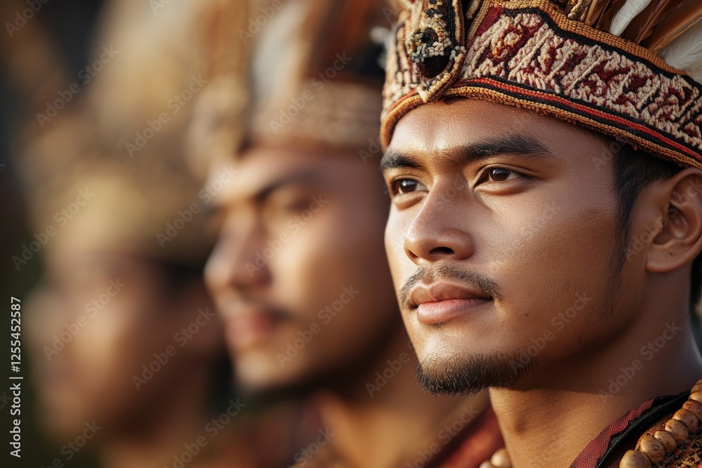 Obraz premium Traditional cultural celebration showcasing young men dressed in elaborate garments during a ceremonial event in a rural community