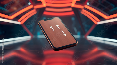 AR Navigation Smartphone Mockup | Futuristic City Map Interface, Editable AR Screen Design | Motion Blur Phone Mockup PSD