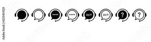 Support service. Customer support, assistance, technical support, customer service, call center, hotline, operator, staff, agent, service icon. Call center symbols. Service concept symbols
