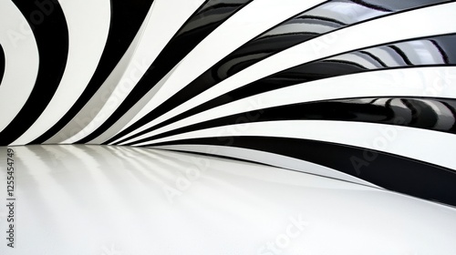 Wallpaper Mural Bold Black and White Striped Wall with Curved Perspective Lines Torontodigital.ca