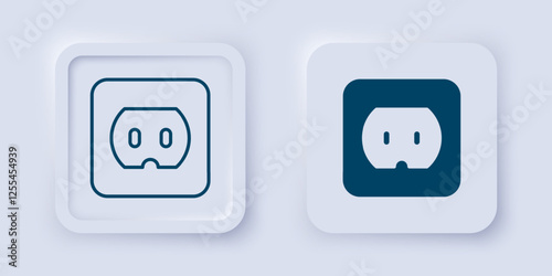 Filled and outline Electrical outlet icon isolated on grey background. Power socket. Rosette symbol. Square button. Vector