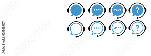 Support service. Customer support, assistance, technical support, customer service, call center, hotline, operator, staff, agent, service icon. Call center symbols. Service concept symbols
