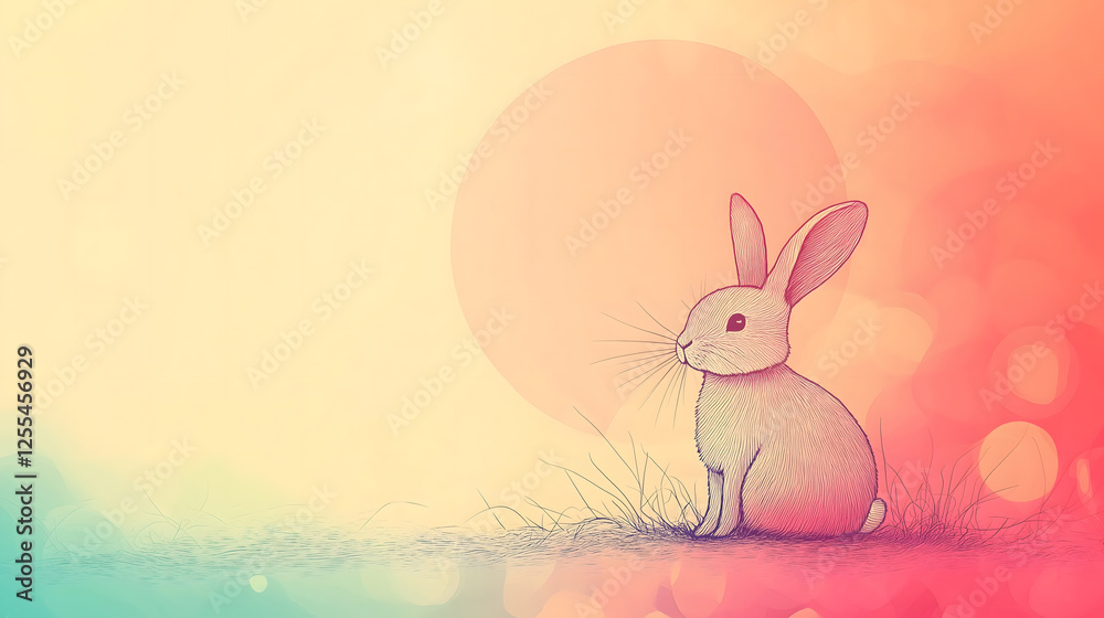 Obraz premium Cartoon Bunny Rabbit at Sunrise