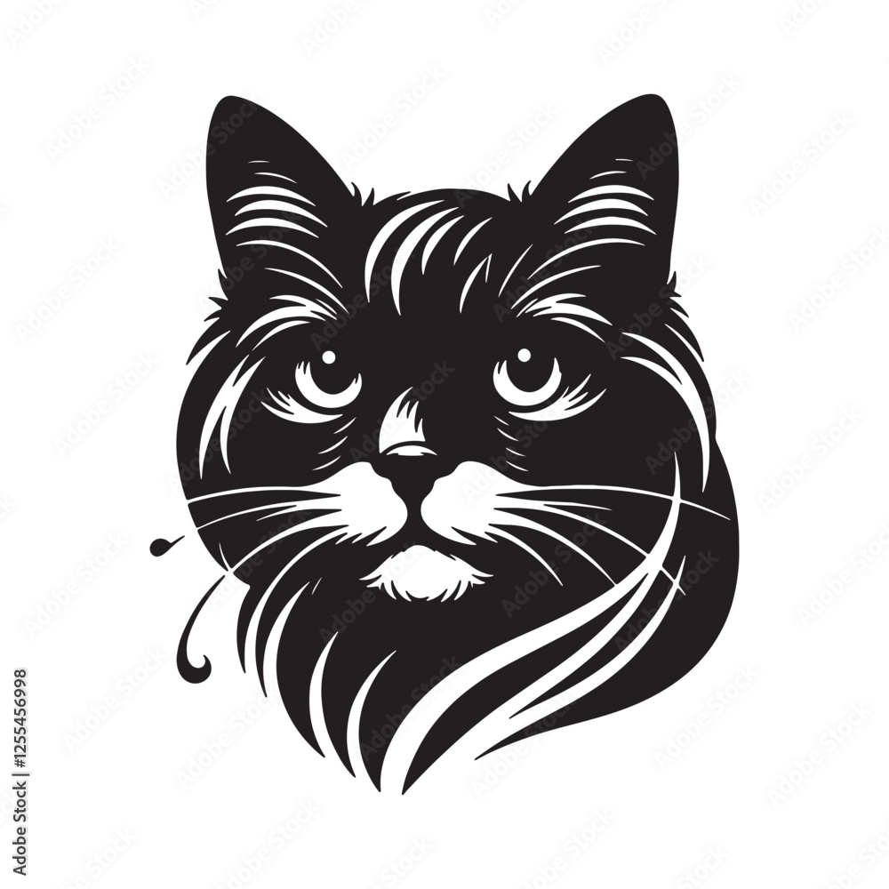 Obraz premium Cute cat silhouette vector with white background