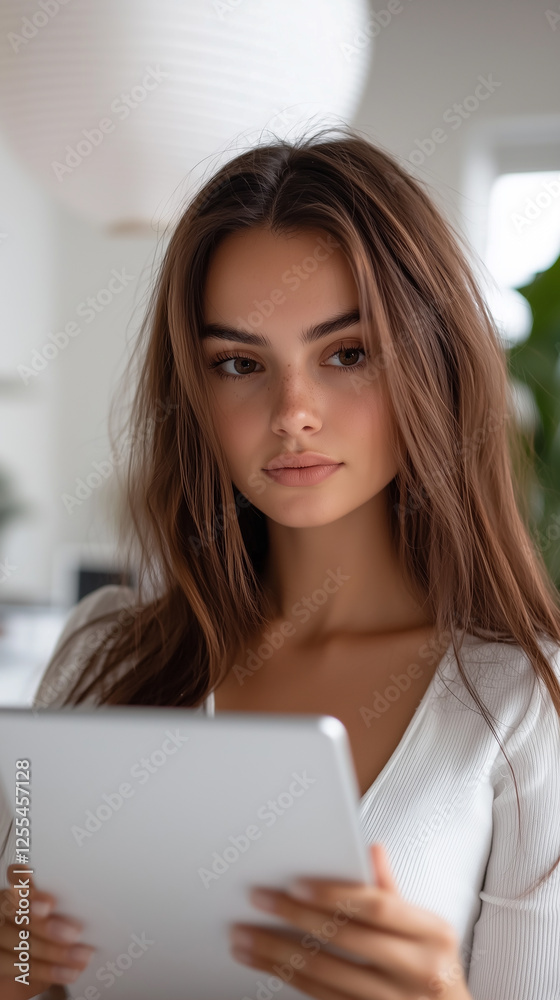 Serious woman analyzing social media competition via tablet
Serious woman analyzing social media competition via tablet