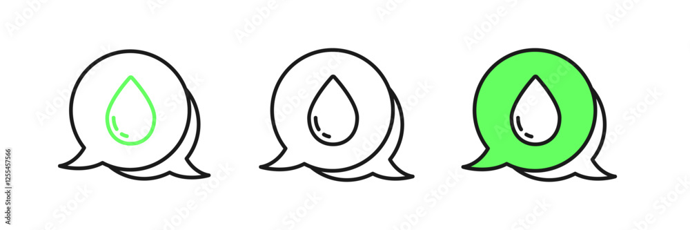Set line Water drop with speech bubbles icon isolated on white background. Vector