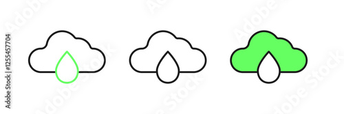 Set line Cloud with rain icon isolated on white background. Rain cloud precipitation with rain drops. Vector