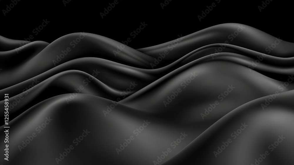 Fototapeta premium Abstract Black Fabric Waves with Smooth Curves and Soft Texture