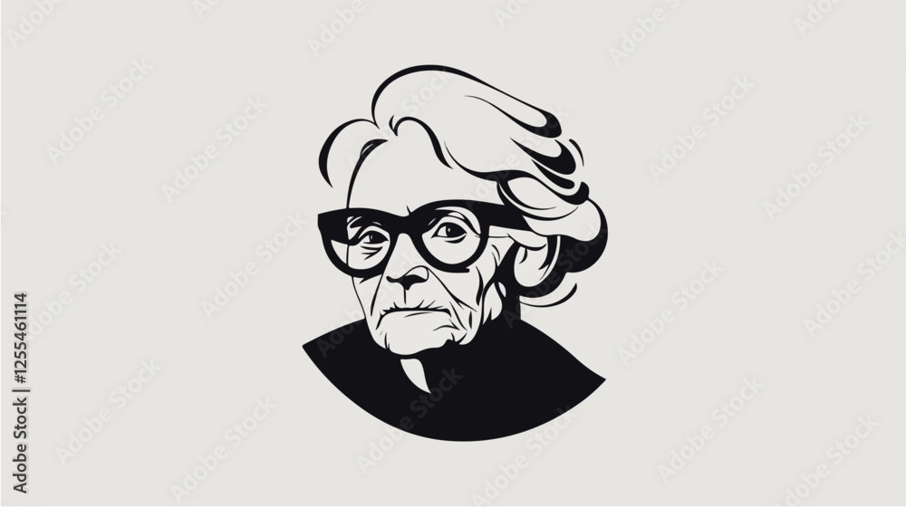Black and white illustration of an elderly woman. Pensioner woman. Grandmother. Black and white illustration of an elderly woman. Pensioner woman. Grandmother.