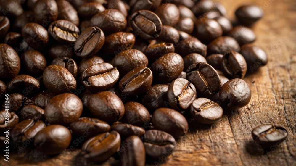 Coffee beans spread on a rustic wooden table surface natural background Coffee beans spread on a rustic wooden table surface natural background