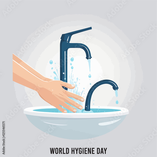 World Hygiene Day, person washing hands, vector illustration.	
