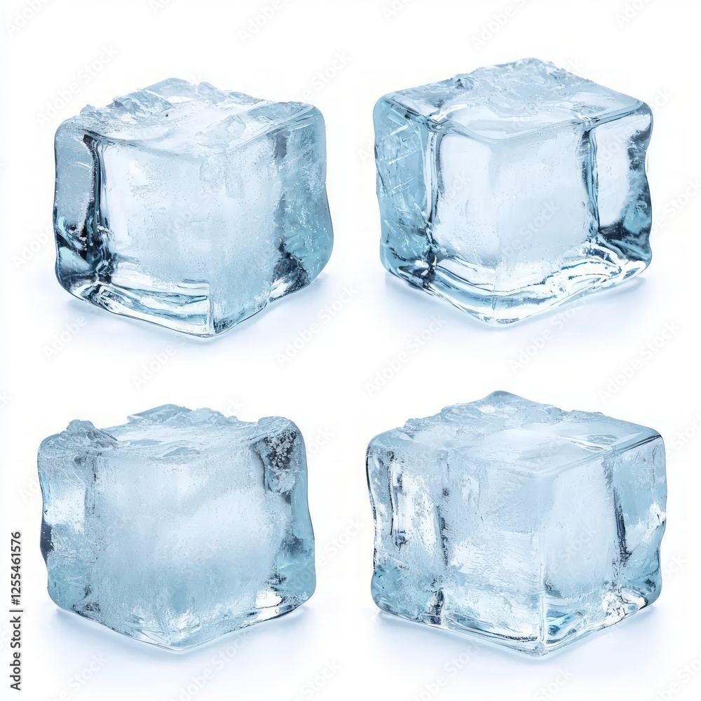 Obraz premium Four Clear Ice Cubes on White Background