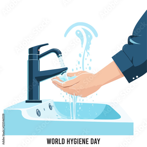 World Hygiene Day, person washing hands, vector illustration.	
