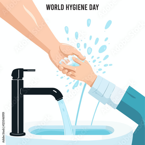 World Hygiene Day, person washing hands, vector illustration.	
