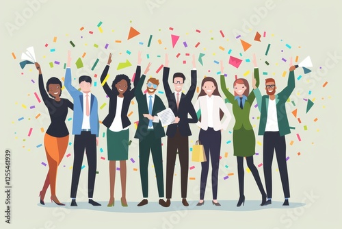 Cheerful Group of Diverse Colleagues Celebrating an Achievement With Confetti in a Modern Office Setting During Daytime