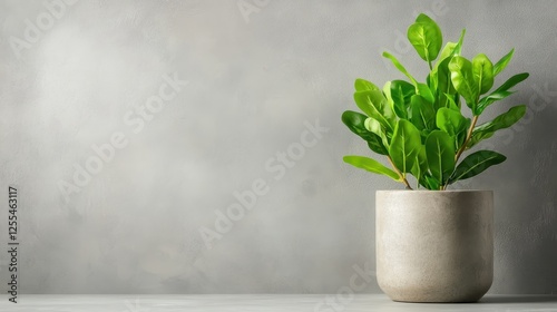 An eye-catching potted plant stands out against a textured background, infusing the space with energy and style while emphasizing the beauty of nature in interior design. photo