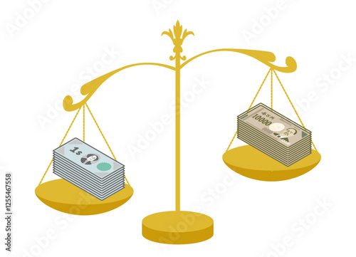 アメリカドルと日本の円の為替相場でドル高円安のイメージのイラスト