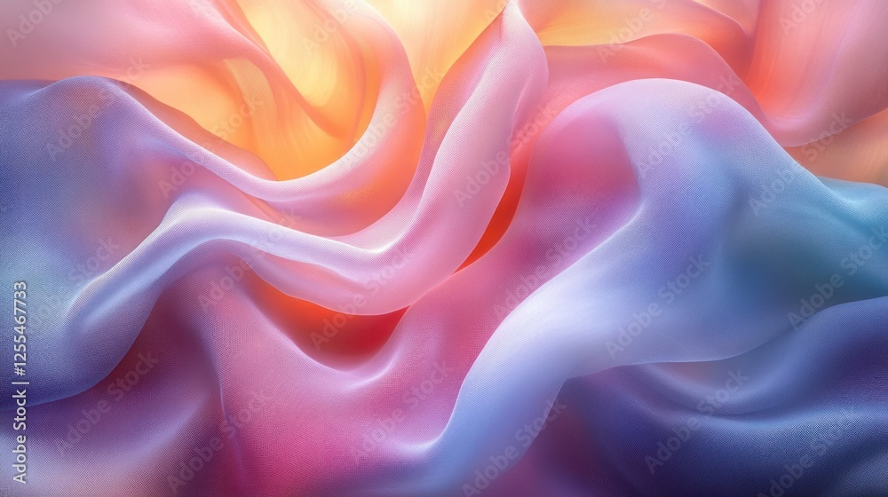 Obraz premium Soft pastel-colored silk fabric with flowing waves and gentle light.