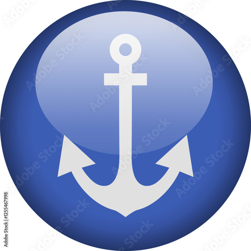 Anchor button icon, emblem of sea ​​and river fleet.