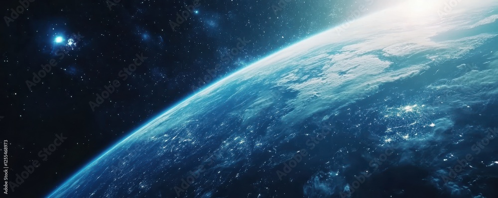 Fototapeta premium Stunning view of earth from space with glowing atmosphere and distant stars