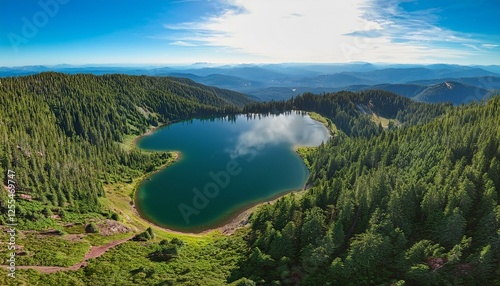 small forest lake view from above view from echo peak loop trail renton washington usa