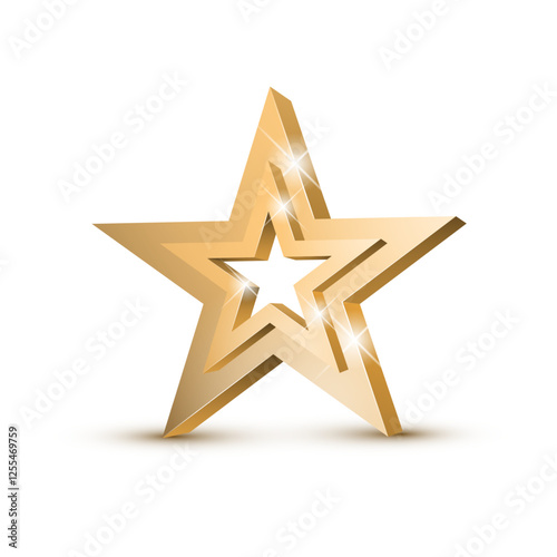Winner award. gold star 3d symbol. Poster template for event party. Vector illustration