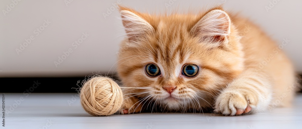 A cute orange kitten with blue eyes playfully interacts with a ball of yarn, showcasing its curiosity and playful nature. A cute orange kitten with blue eyes playfully interacts with a ball of yarn, showcasing its curiosity and playful nature.