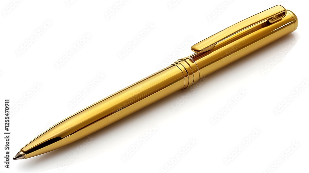 A metallic ballpoint pen placed diagonally on a white background A metallic ballpoint pen placed diagonally on a white background