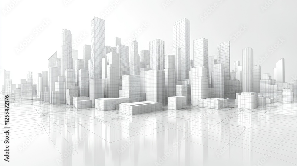 Wireframe Model Of A Modern Cityscape Wireframe Model Of A Modern Cityscape
