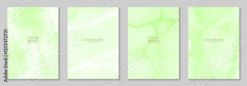 Set of premium cover design with light green vector watercolor texture for cover design, invitation, poster, flyer, luxe invite, prestigious voucher, catalog, brochure. Spring illustration.