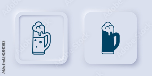 Filled and outline Glass of beer icon isolated on grey background. Happy Saint Patricks day. National Irish holiday. Square button. Vector