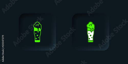 Green Glass of beer icon isolated on black background. Happy Saint Patricks day. National Irish holiday. Black square button. Vector