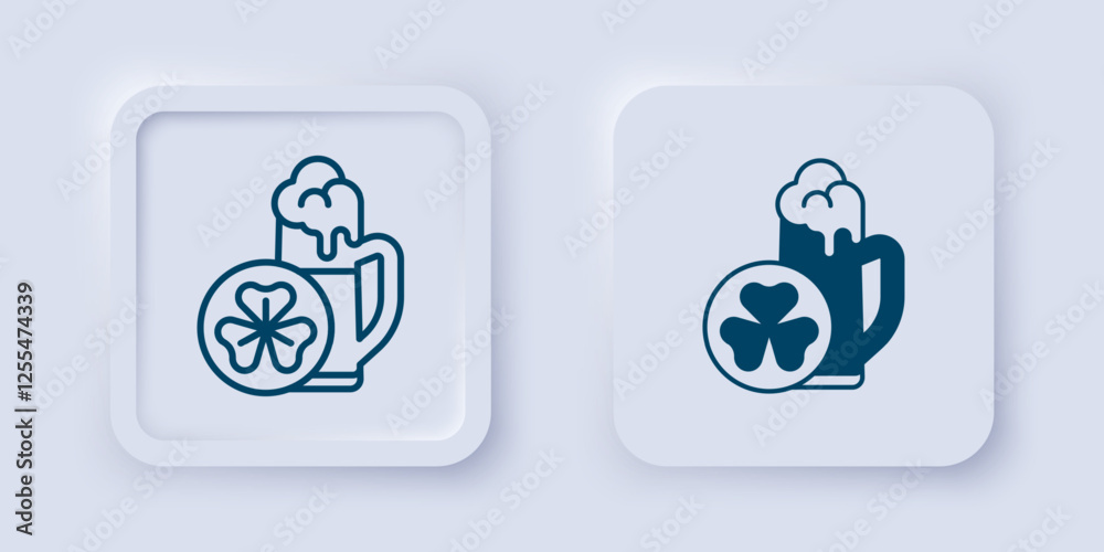 Filled and outline Glass of beer icon isolated on grey background. Happy Saint Patricks day. National Irish holiday. Square button. Vector Filled and outline Glass of beer icon isolated on grey background. Happy Saint Patricks day. National Irish holiday. Square button. Vector