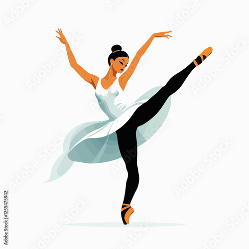 Dancing woman, woman doing ballet, woman playing modern dance, vector illustration.	
