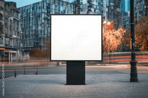 street advertising square billboard mockup at city 3d rendering