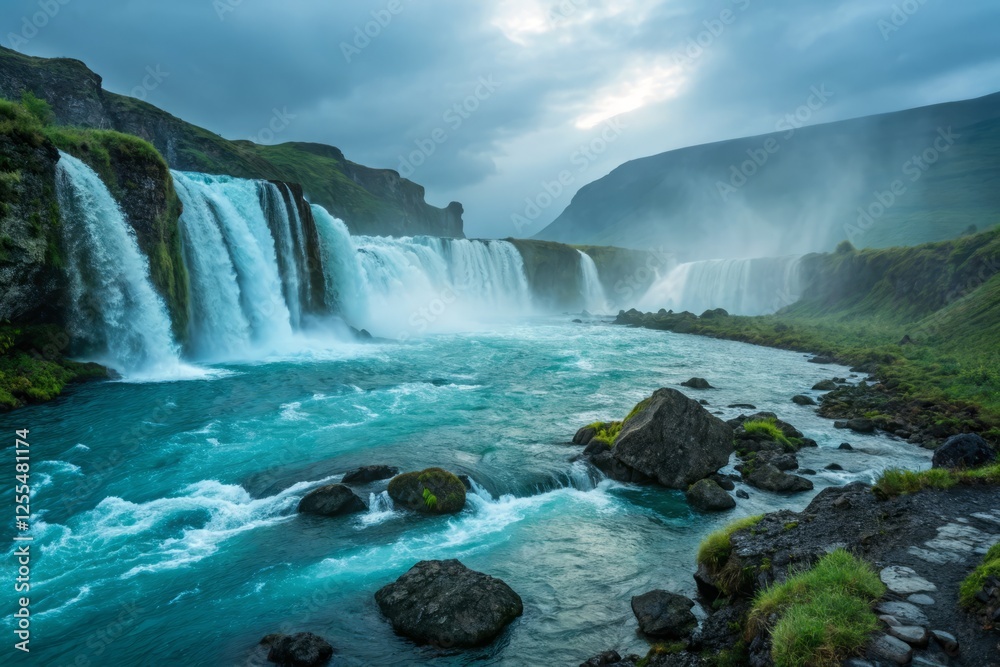 Fototapeta premium Panoramic Stroboscopic Nature: Gridded Waterfall Cascade - Premium Gallery Photo