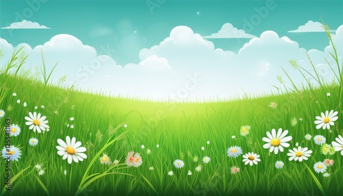 meadow green grass and flowers  illustration