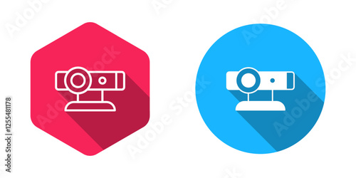 Filled and outline Web camera icon isolated with long shadow background. Chat camera. Webcam icon. Vector