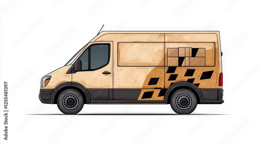 Delivery Van Side View with Minimalist Design and Cargo Boxes on the Exterior Surface Delivery Van Side View with Minimalist Design and Cargo Boxes on the Exterior Surface